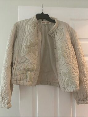 Free People Cream Quilted Floral-Embroidered Jacket